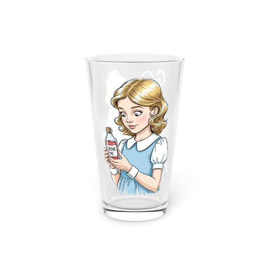Alice in Wonderland 'Drink Me' Pint Glass, 16oz, 'Go Ask Alice' Fantasy Novelty Glassware, Fun Drinkware