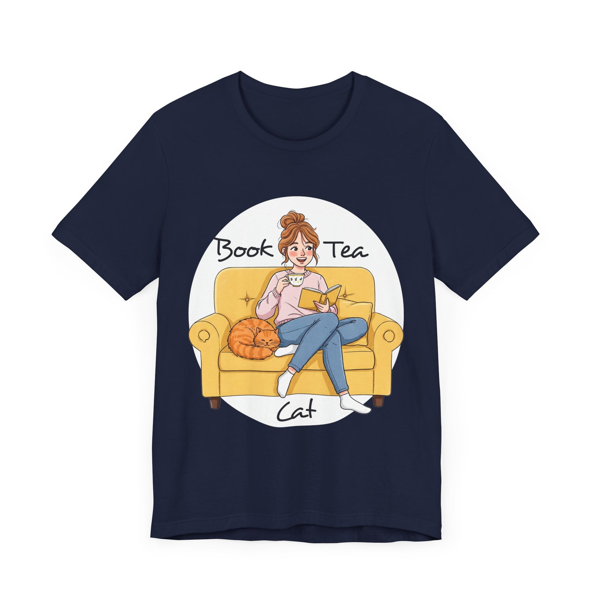 Cozy Book Lover Tee - Book, Tea, Cat Design _ Cat Lovers Gift - Book Lovers Gift - Tea Lovers Gift - Schmartypants