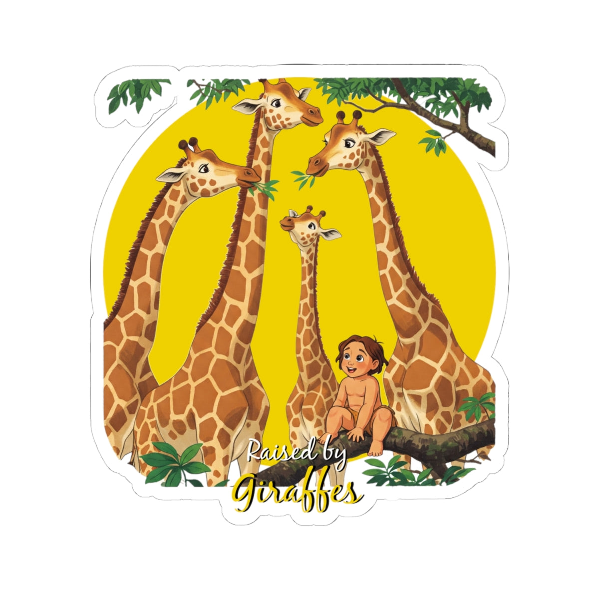 Funny 'Raised by Giraffes' Kiss-Cut Stickers - Fun Jungle Décor for Kids and Animal Lovers - Schmartypants