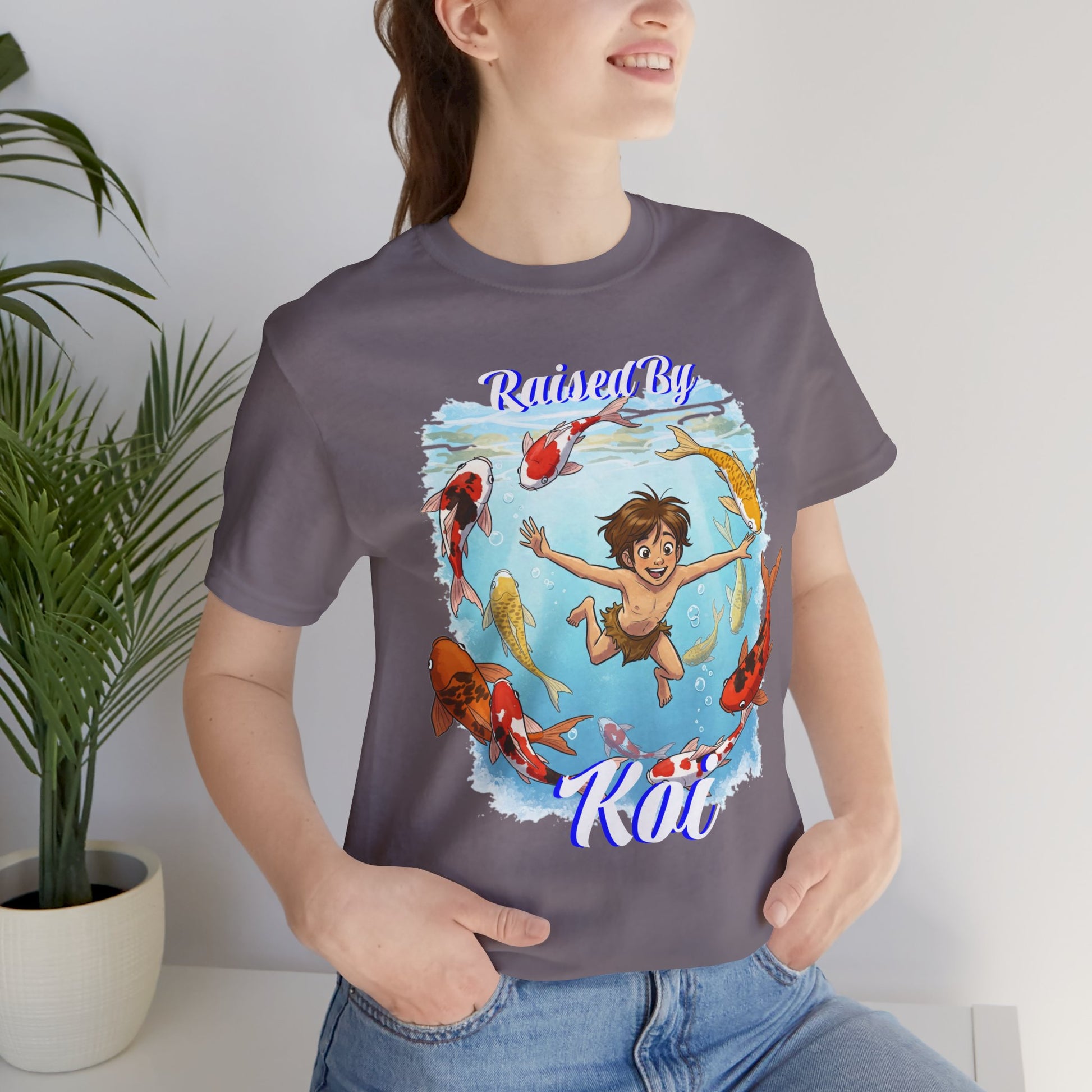 'Raised By Koi; Unisex Jersey Tee - Funny Graphic Tee for Aquatic Lovers, Cute Gift for Birthdays, Casual Wear, Summer Fashion, Relaxed Style - Schmartypants