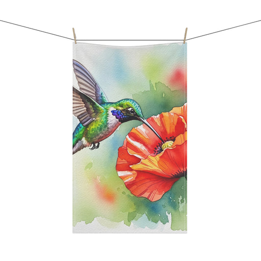 Colorful Hummingbird & Poppy Tea Towels, Kitchen Decor, Gift for Her, Home Essentials, Spring Decor, Floral Kitchen Gifts