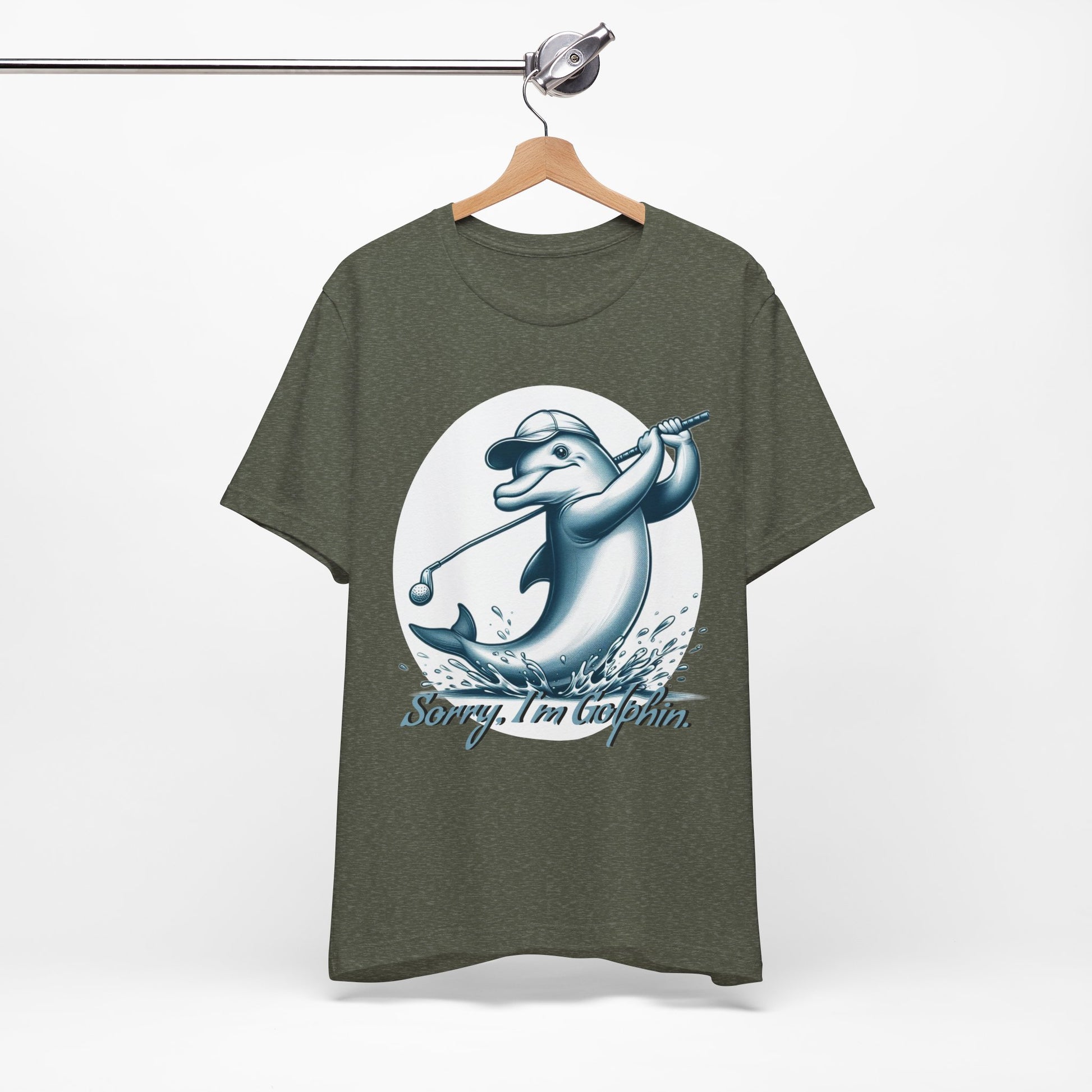 Funny Dolphin Golfing Tee - "Sorry, I’m Golphin" Unisex Jersey Short Sleeve Shirt - Dad Joke and Golfers Gift - Schmartypants