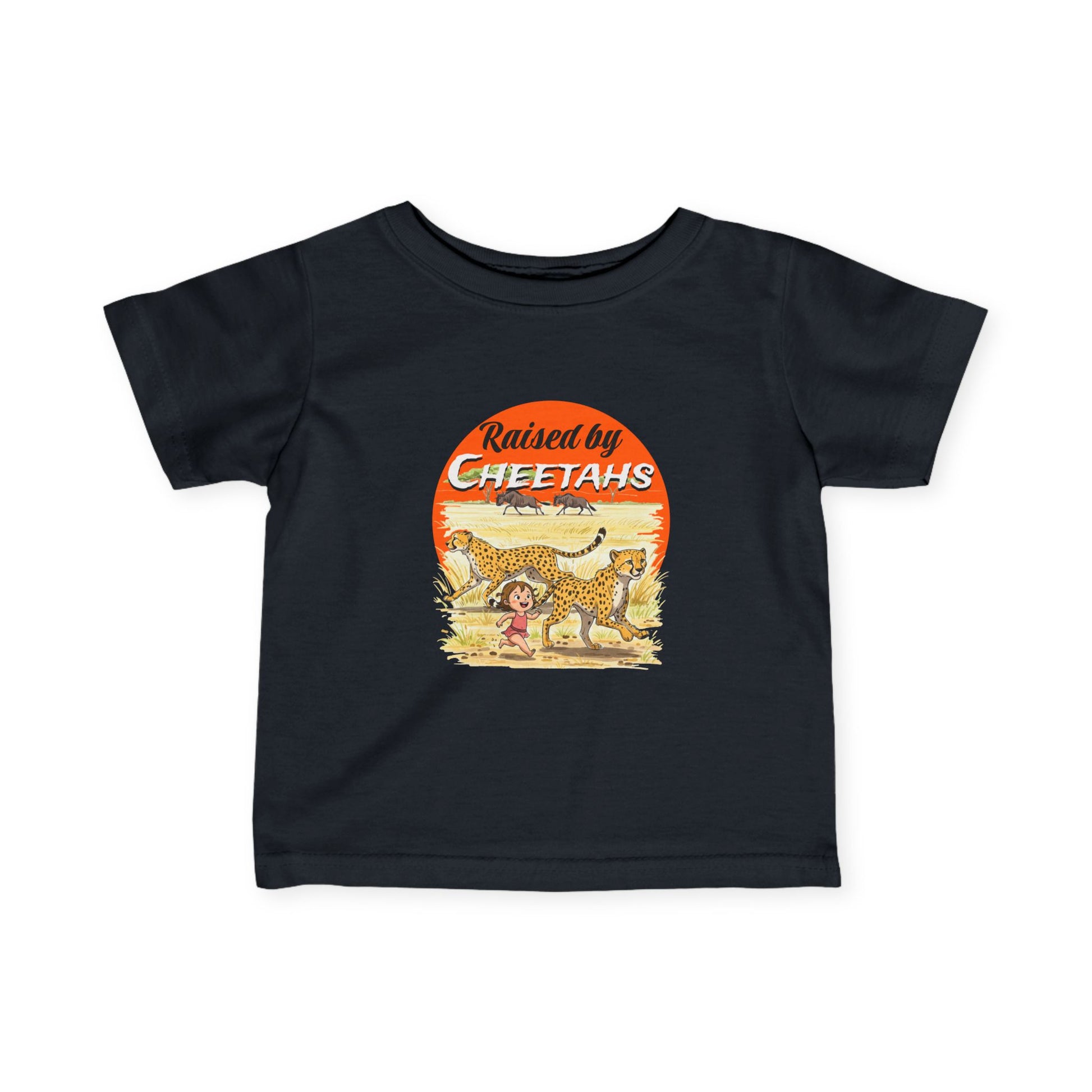 Cute Girls Infant Fine Jersey Tee - Funny 'Raised by Cheetahs' Design - Schmartypants
