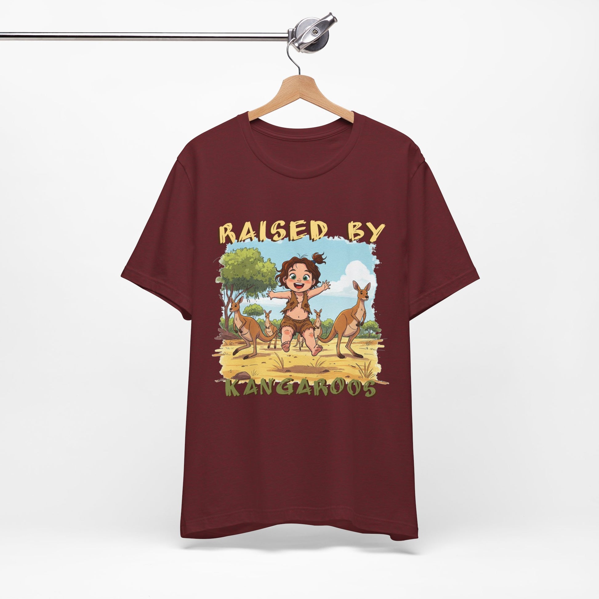 Cute, Funny Kangaroo Vibe Unisex Tee - "Raised by Kangaroos" (female character) - Australian Theme - Schmartypants