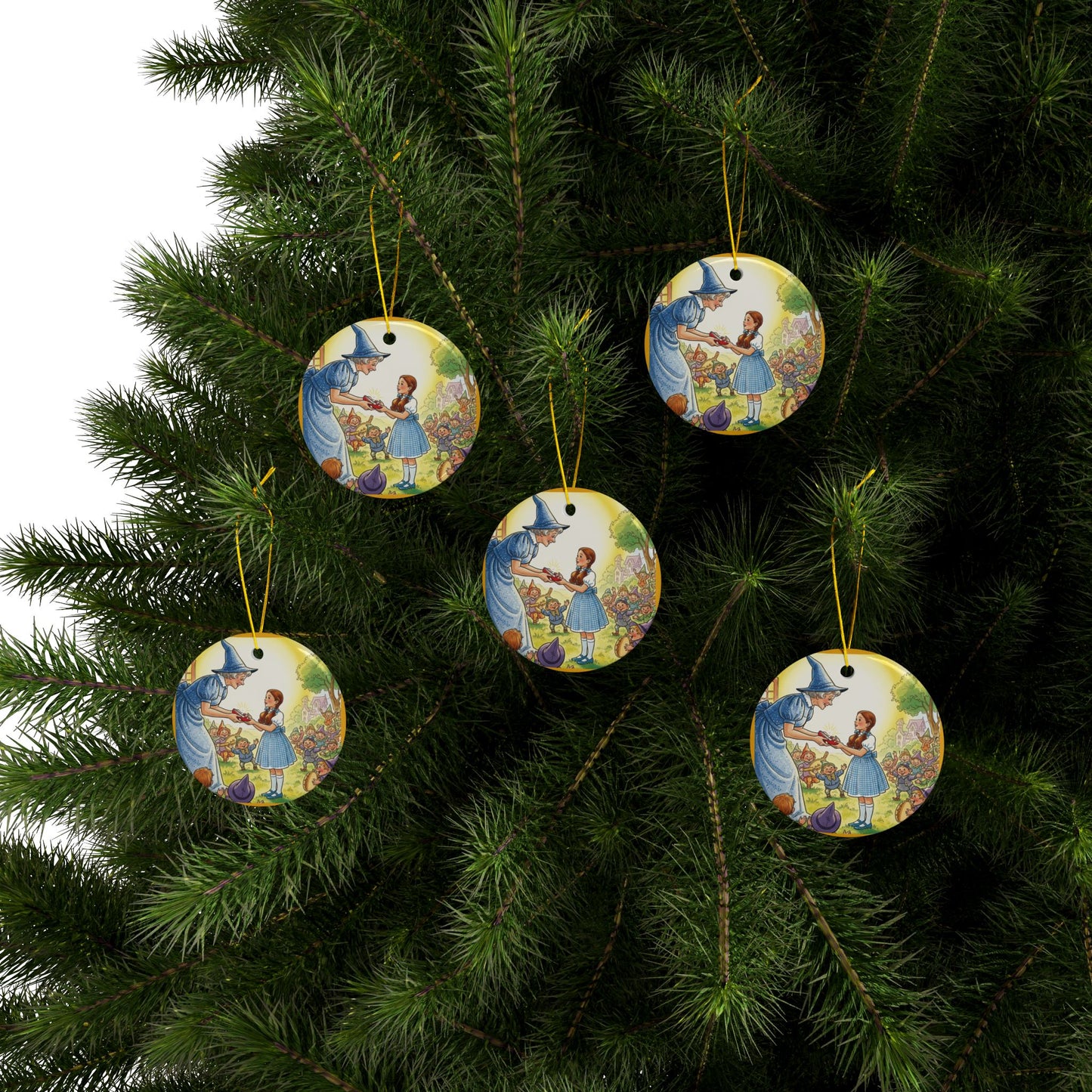 Ceramic Ornament, Wizard of Oz Storybook Illustration Tree Ornament, Dorothy Ruby Slippers, Glenda the Good Witch, 2-Side Print, (1pc, 3pcs,