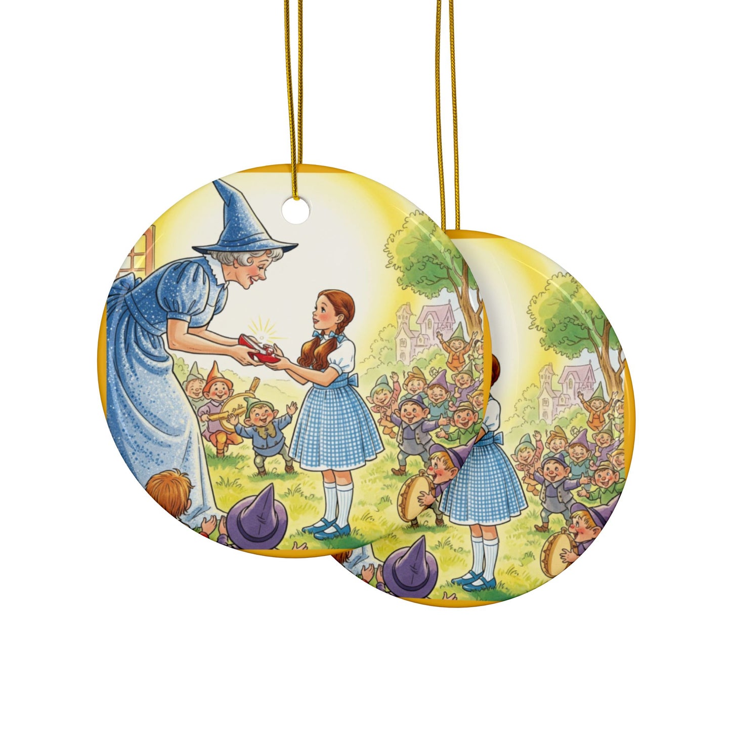 Ceramic Ornament, Wizard of Oz Storybook Illustration Tree Ornament, Dorothy Ruby Slippers, Glenda the Good Witch, 2-Side Print, (1pc, 3pcs,