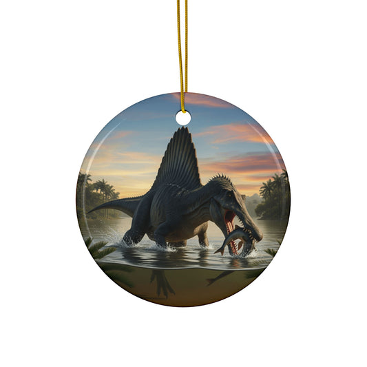 Spinosaurus Jurassic Era Dinosaur Ceramic Christmas Tree Ornaments, 2-Sided Keepsakes, Party Favors