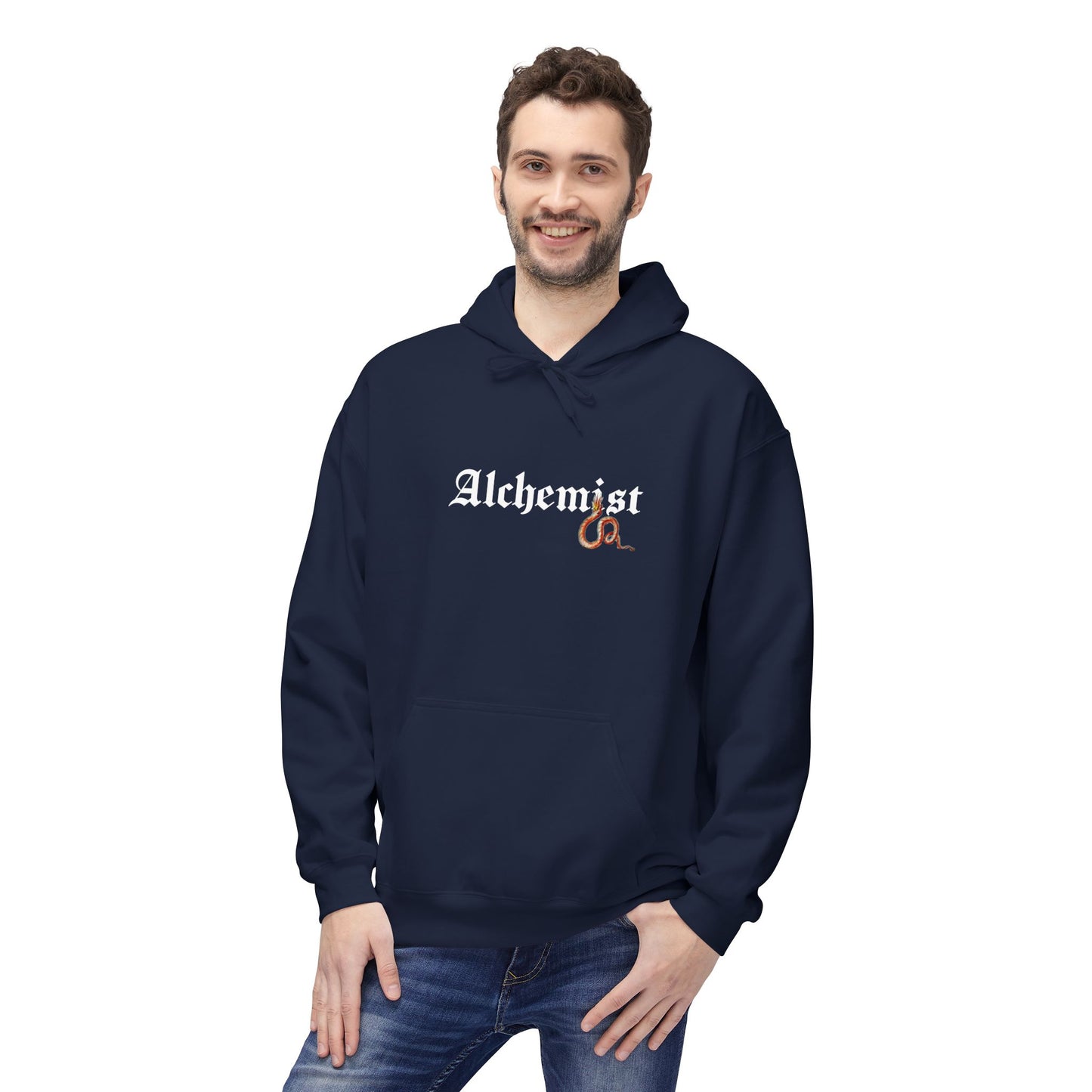 Fantasy Dragon Alchemist Hoodie, Cozy Unisex Pullover, Ideal for Gift, Casual Wear, Magical Conjurer, Ancient Alchemy Design