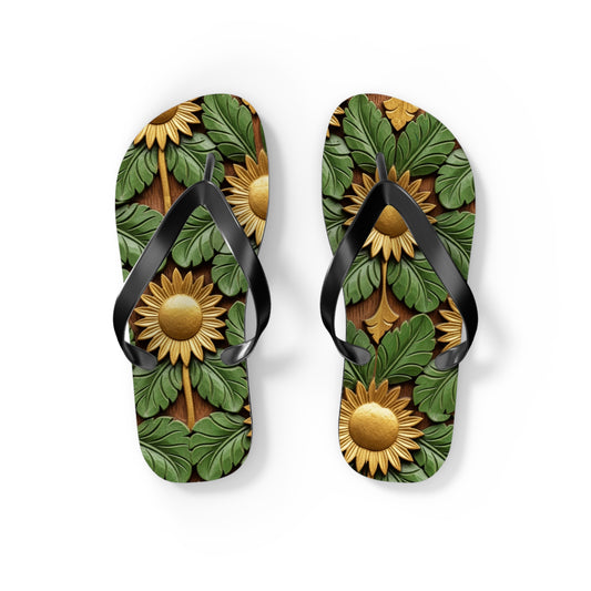 Stylish Floral Flip Flops, Personalized Beach Sandals, Sunflower Summer Footwear, Vacation Essential, Boho Chic Footwear