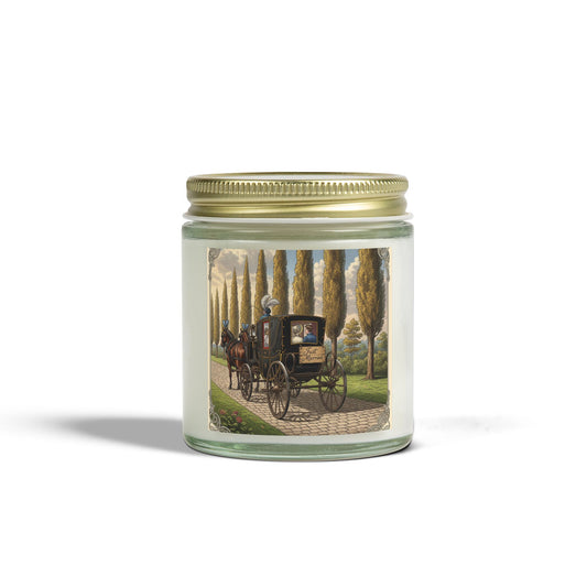 Scented Candles, Elegant 'Just Married' Carriage Ride Wedding Reception Gift, Coconut Apricot Wax Candle, Swag Item for Special Occasion