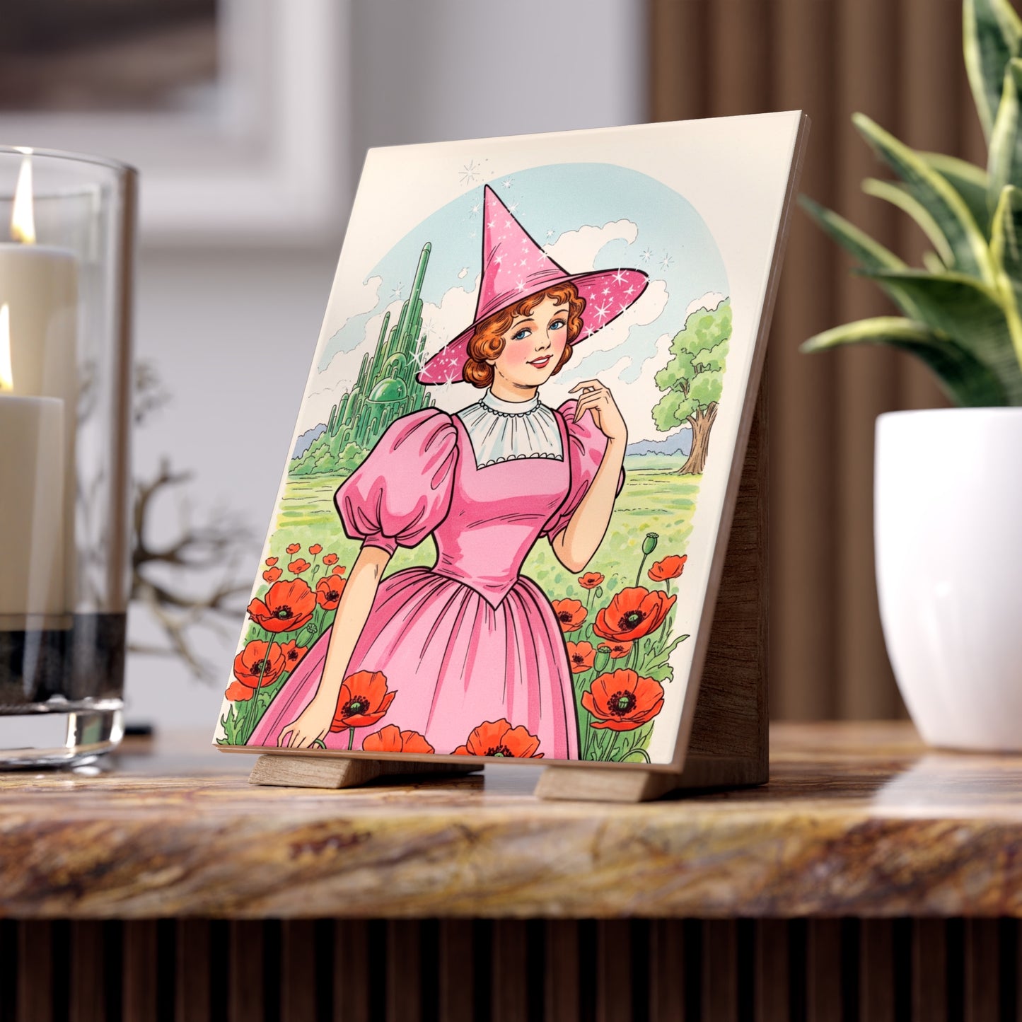 Ceramic Tile, Wizard of Oz Glinda the Good Witch Illustration, Nursery Decor, Baby Shower Gift, Personalizable Home Accent
