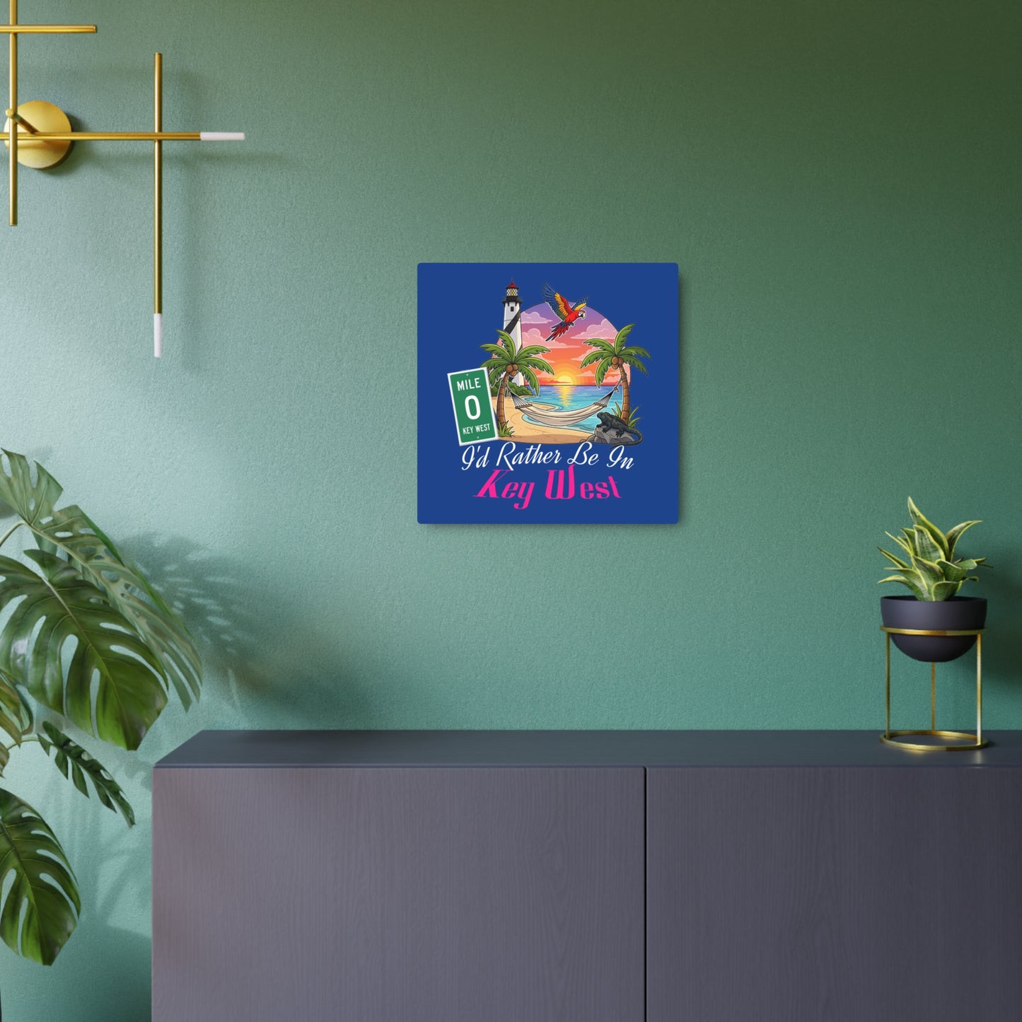 Metal Art Sign, 'I'd Rather Be In Keywest' Beach Lifestyle Decor, Key West Florida Souvenir, Home Bar Wall Art, Coastal Theme Sign,