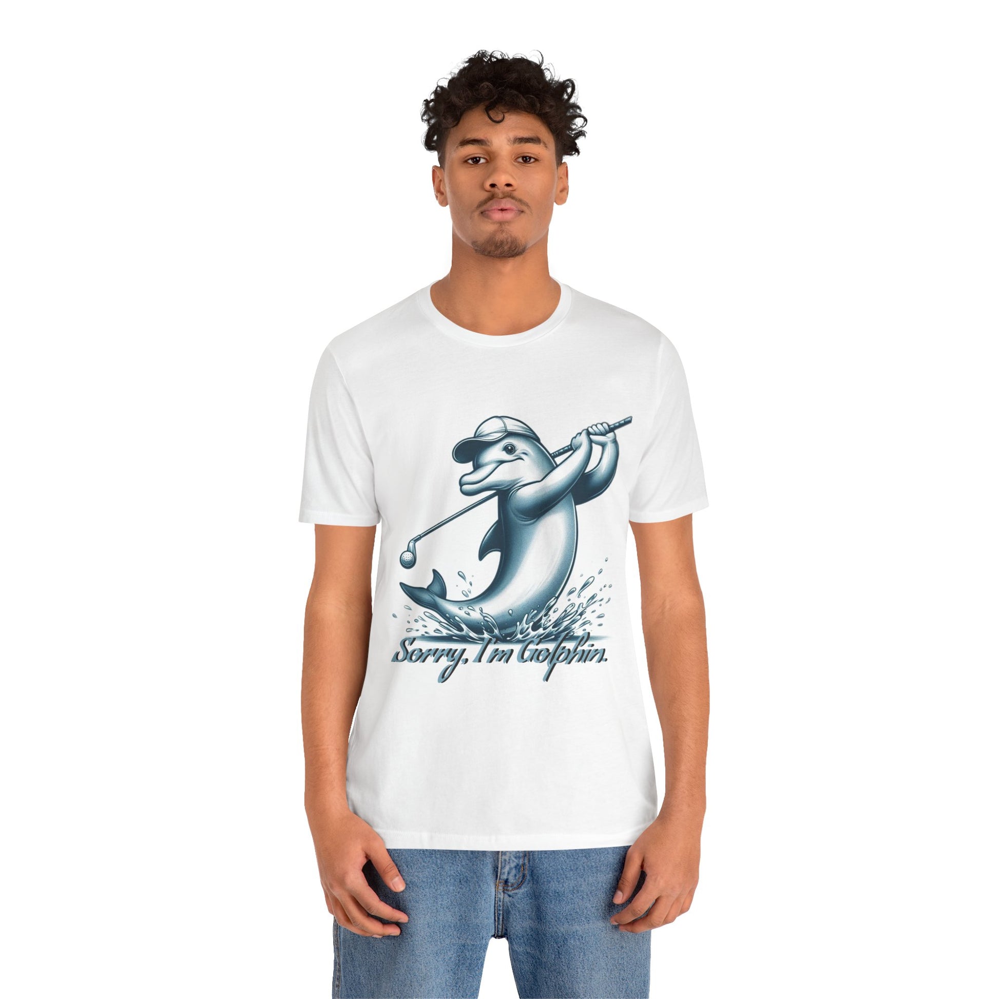 Funny Dolphin Golfing Tee - "Sorry, I’m Golphin" Unisex Jersey Short Sleeve Shirt - Dad Joke and Golfers Gift - Schmartypants