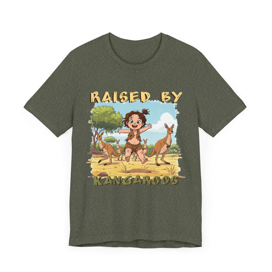 Cute, Funny Kangaroo Vibe Unisex Tee - "Raised by Kangaroos" (female character) - Australian Theme - Schmartypants