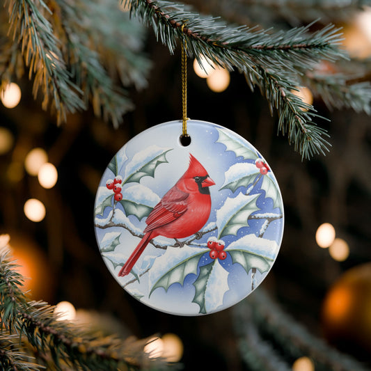 Christmas Cardinal Ceramic Ornament, Holiday Decor, Winter Decoration, Unique Gift, Hand-painted Ornament, Festive Home Decor