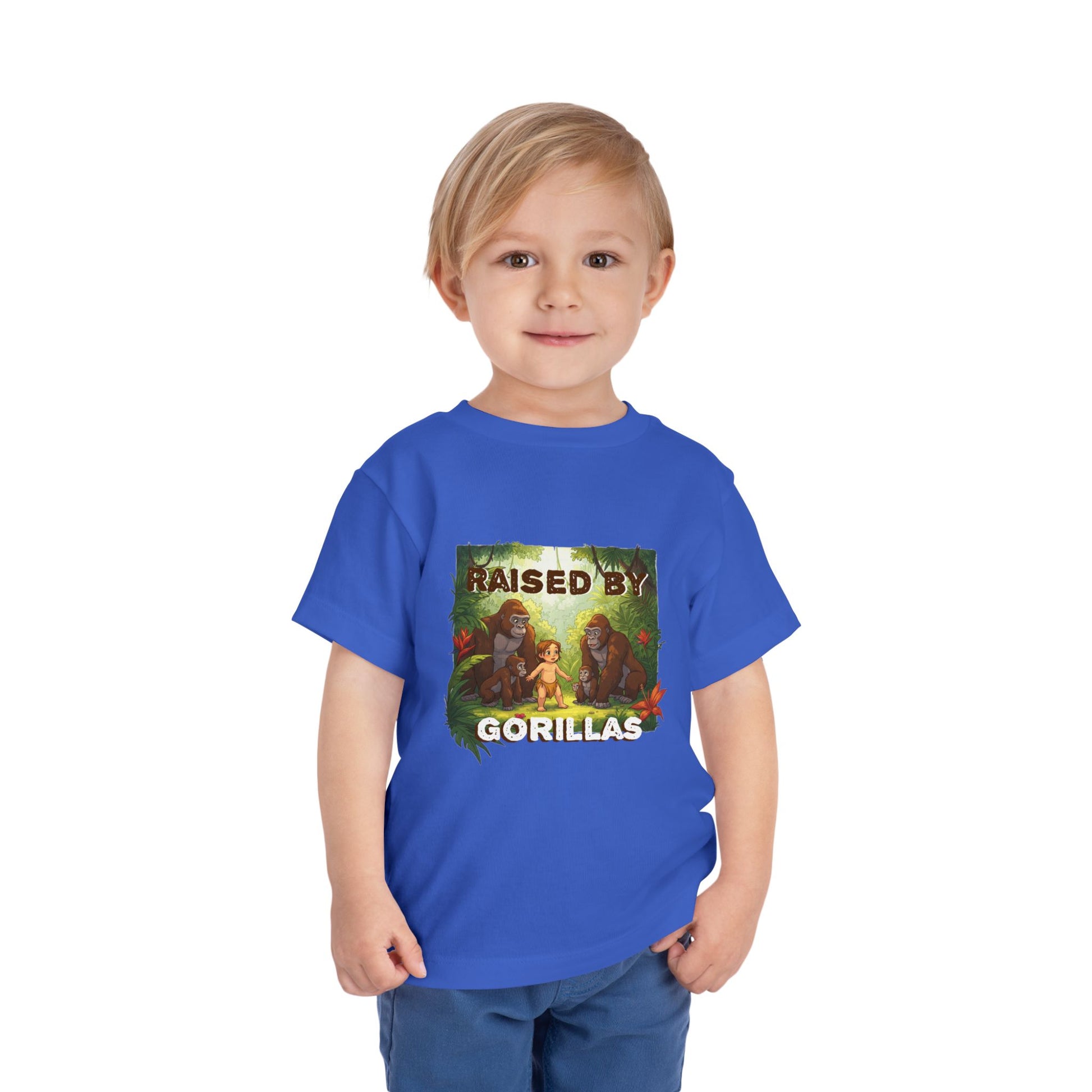 Funny and Adorable Toddler Tee - 'Raised by Gorillas' Design for kids who love gorillas - Schmartypants