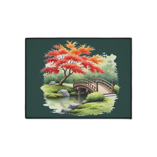 Floor Mat, Tranquil Japanese Garden, Zen Home Decor, Fall Leaves Rug, Contemplative Design, Heavy Duty Mat