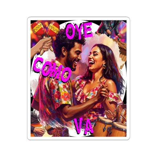 'Oye Como Va' Latin-Rock Classic Song Inspired by Santana - Vibrant Kiss-Cut Stickers for Celebrations | 'Oye Como Va' Design, Music Lovers, Party Decor, Laptop Stickers, Gift Ideas