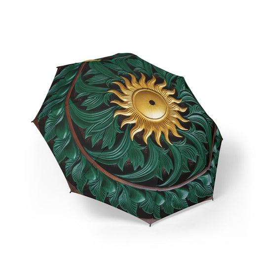 Foldable Umbrella, Ornate Sun Design, Rainy Day Fashion Accessory, Stylish Gift, Leafy Green World