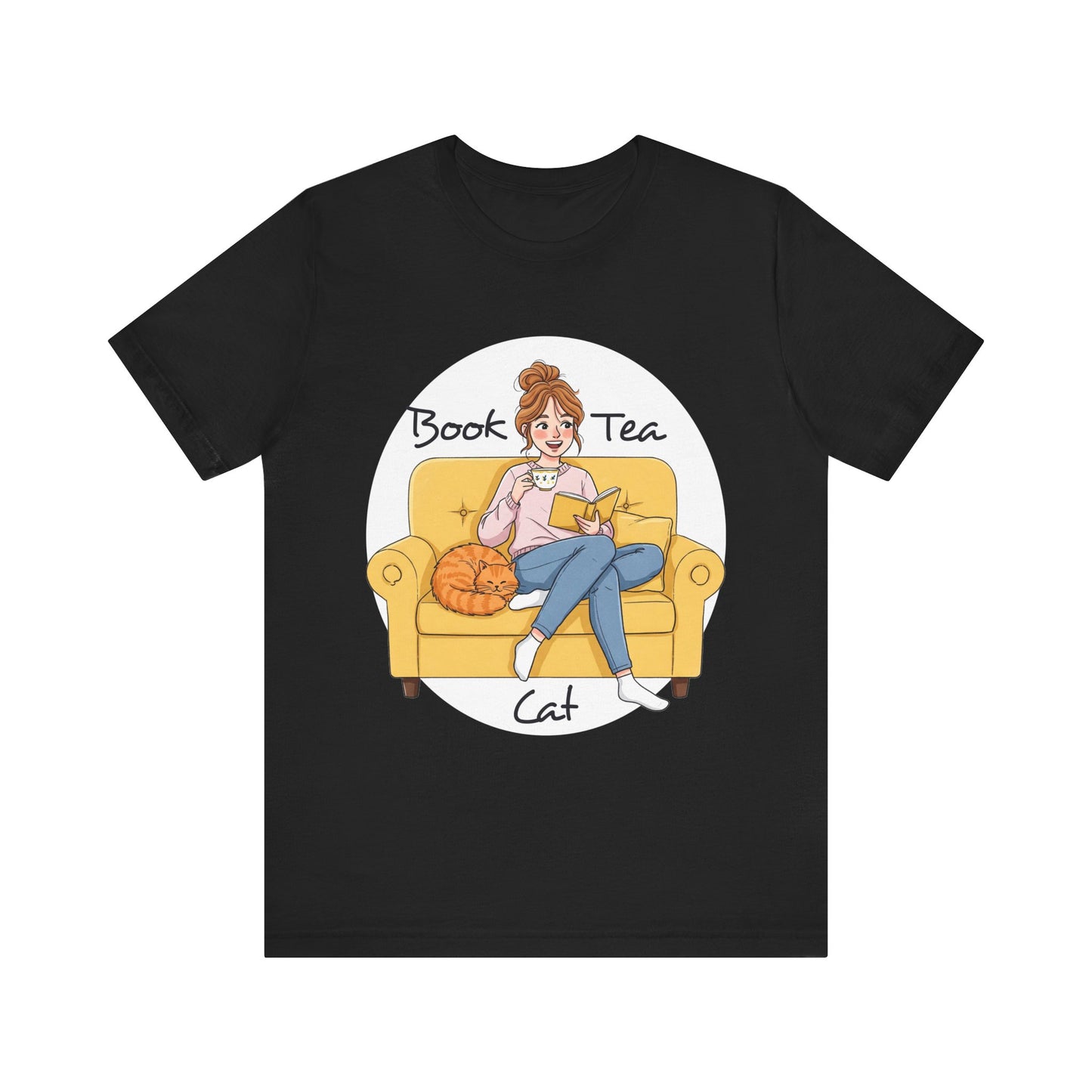 Cozy Book Lover Tee - Book, Tea, Cat Design _ Cat Lovers Gift - Book Lovers Gift - Tea Lovers Gift - Schmartypants