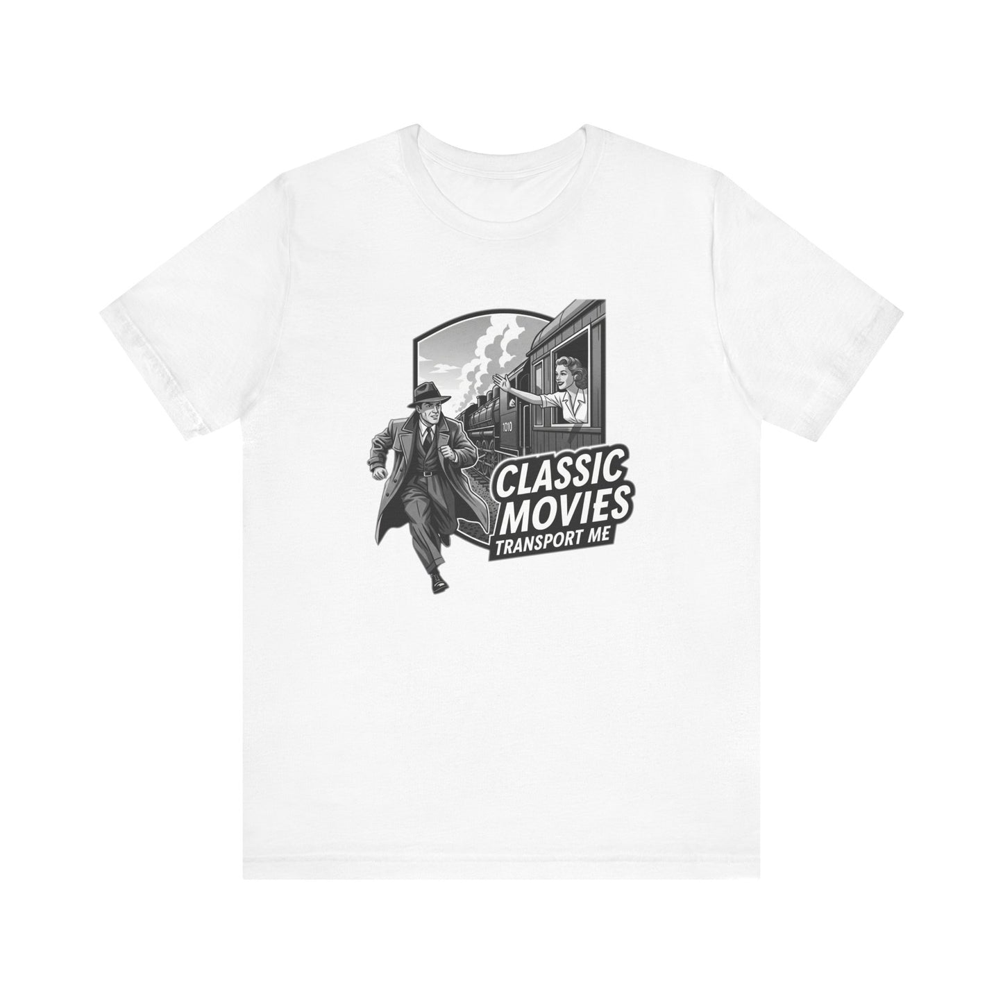 Classic Movies Transport Me Unisex Tee, Vintage Movie Lover Shirt, Locomotive T-Shirt, Film Buff Gift, Nostalgic Film Apparel