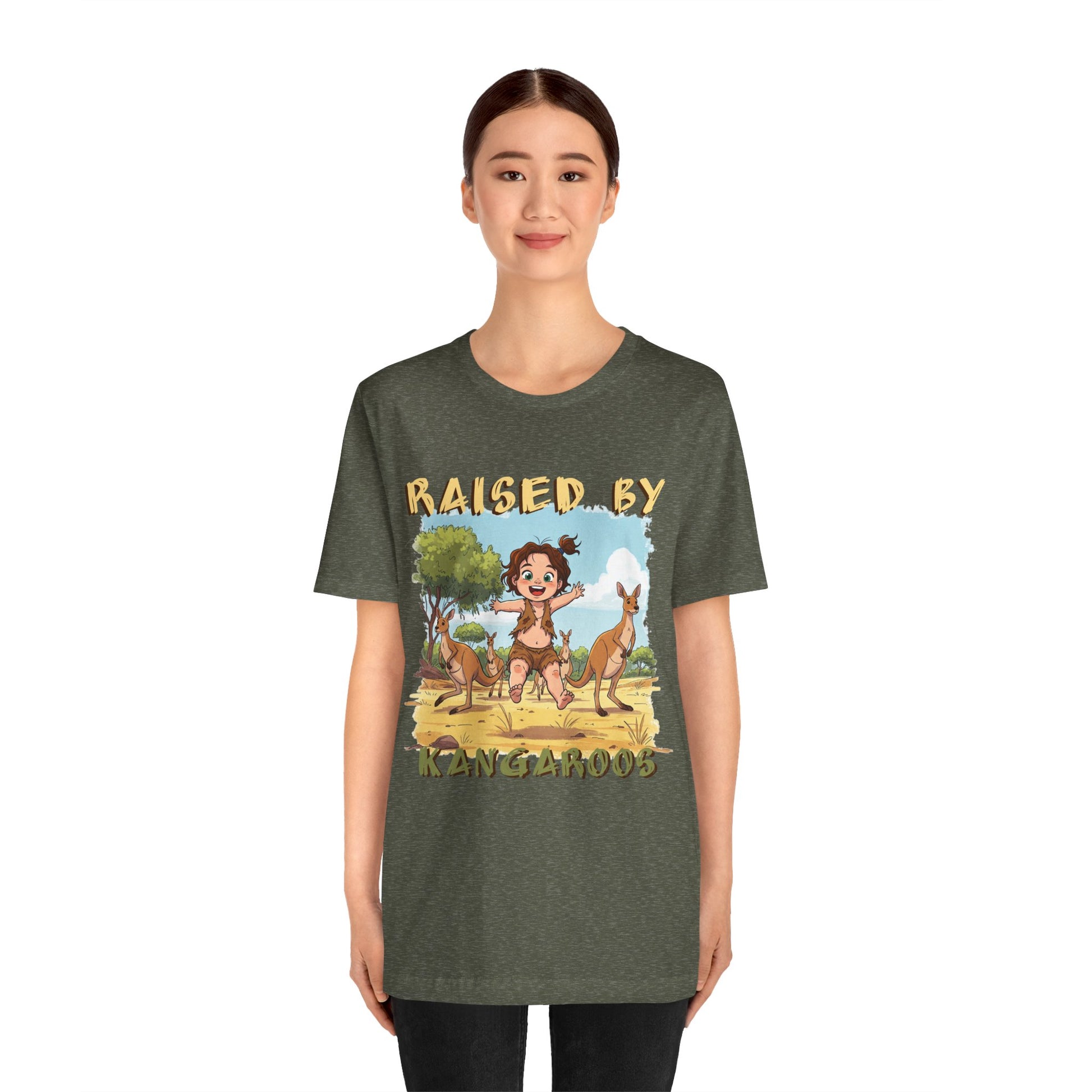 Cute, Funny Kangaroo Vibe Unisex Tee - "Raised by Kangaroos" (female character) - Australian Theme - Schmartypants