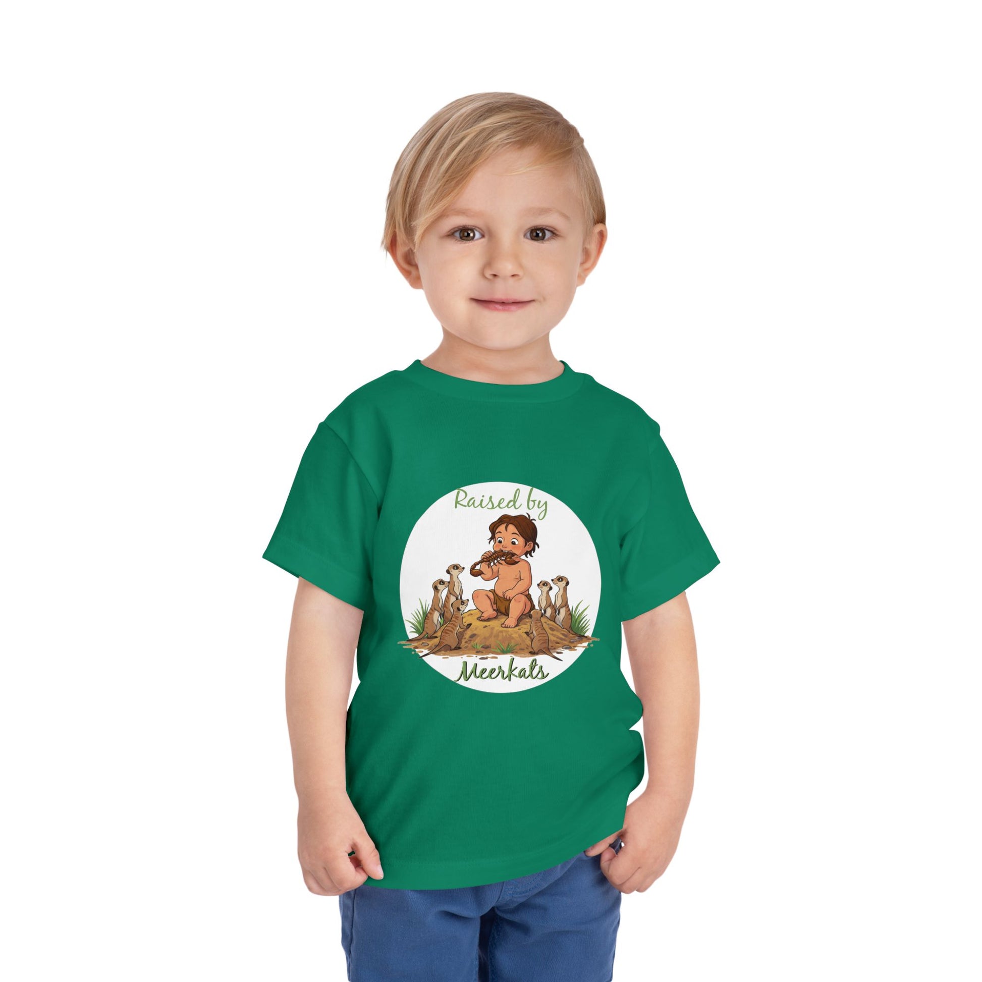 Funny Adorable 'Raised by Meerkats' Toddler Short Sleeve Tee - Cute Animal Tee for Kids Who Love Meerkats - Schmartypants