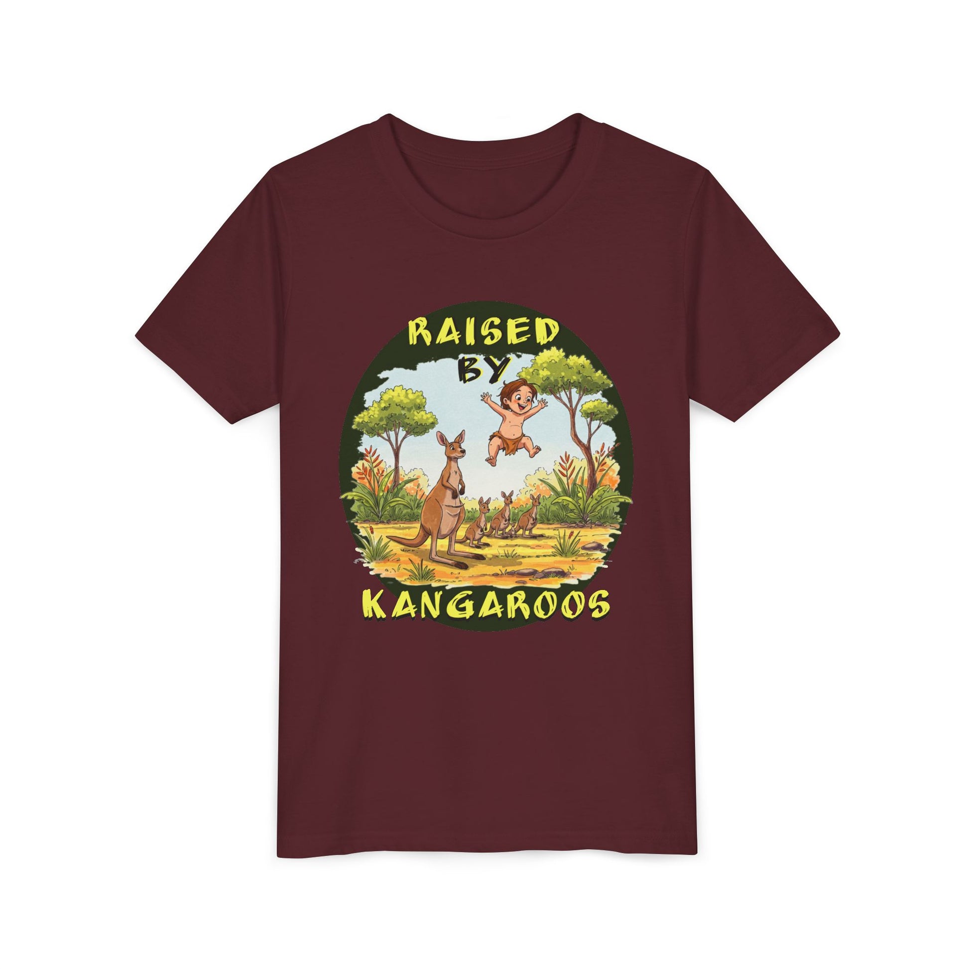'Raised by Kangaroos' Youth Short Sleeve Tee - Fun Nature Graphic T-Shirt for Kids, Aussies - Schmartypants