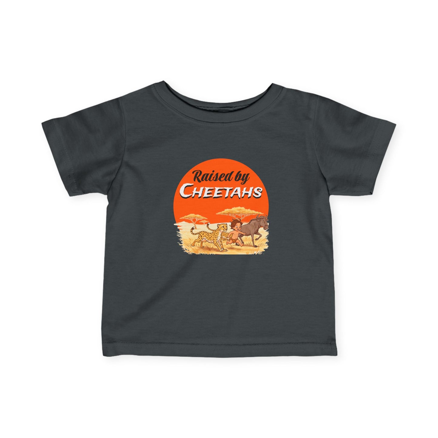 Infant Fine Jersey Tee: Funny Raised by Cheetahs T-Shirt, Baby Animal Shirt, Kids Safari Apparel, Cute Toddler Gift, Wild Animal Tee - Schmartypants
