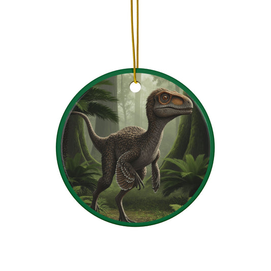 Troodon Jurassic Era Dinosaur Themed Ceramic Christmas Tree Ornaments, 2-Sided Collectible, Keepsake, Party Favor