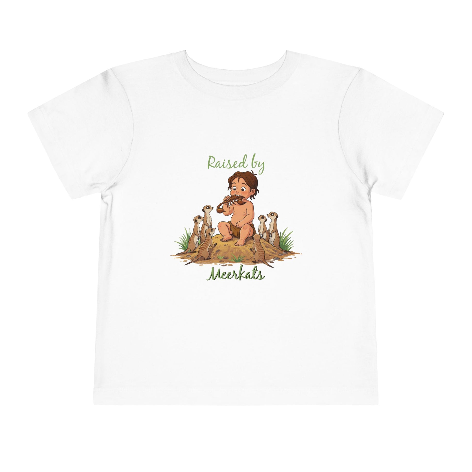 Funny Adorable 'Raised by Meerkats' Toddler Short Sleeve Tee - Cute Animal Tee for Kids Who Love Meerkats - Schmartypants