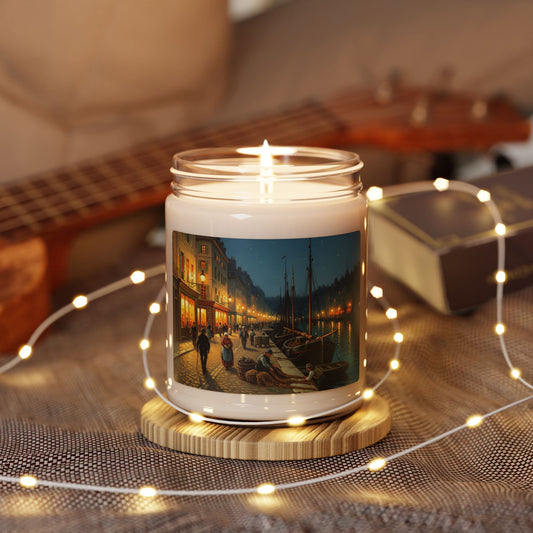 Soy Candle, French River Port 19th Century Decorative Oil Painting Print, Home Decor Gift, Aromatherapy Candle, Unique Housewarming Present,