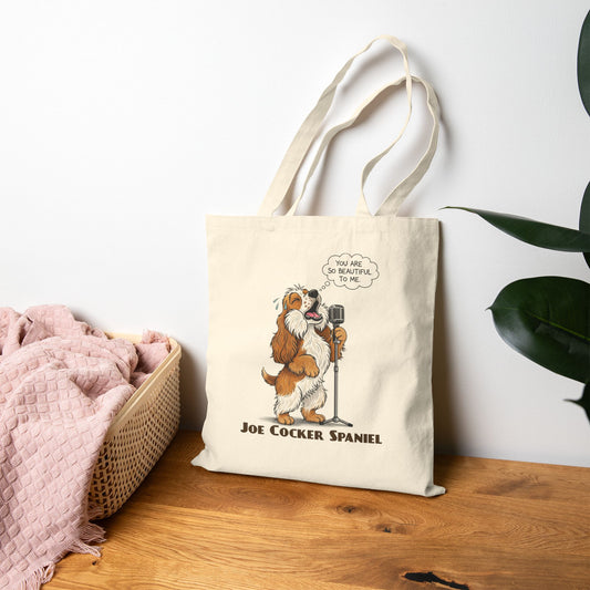 Humorous 'Joe Cocker Spaniel' Dog Lover Tote Bag, Art, Eco-Friendly Shopping Bag, Pet Gifts, Funny Animal Canvas Bag