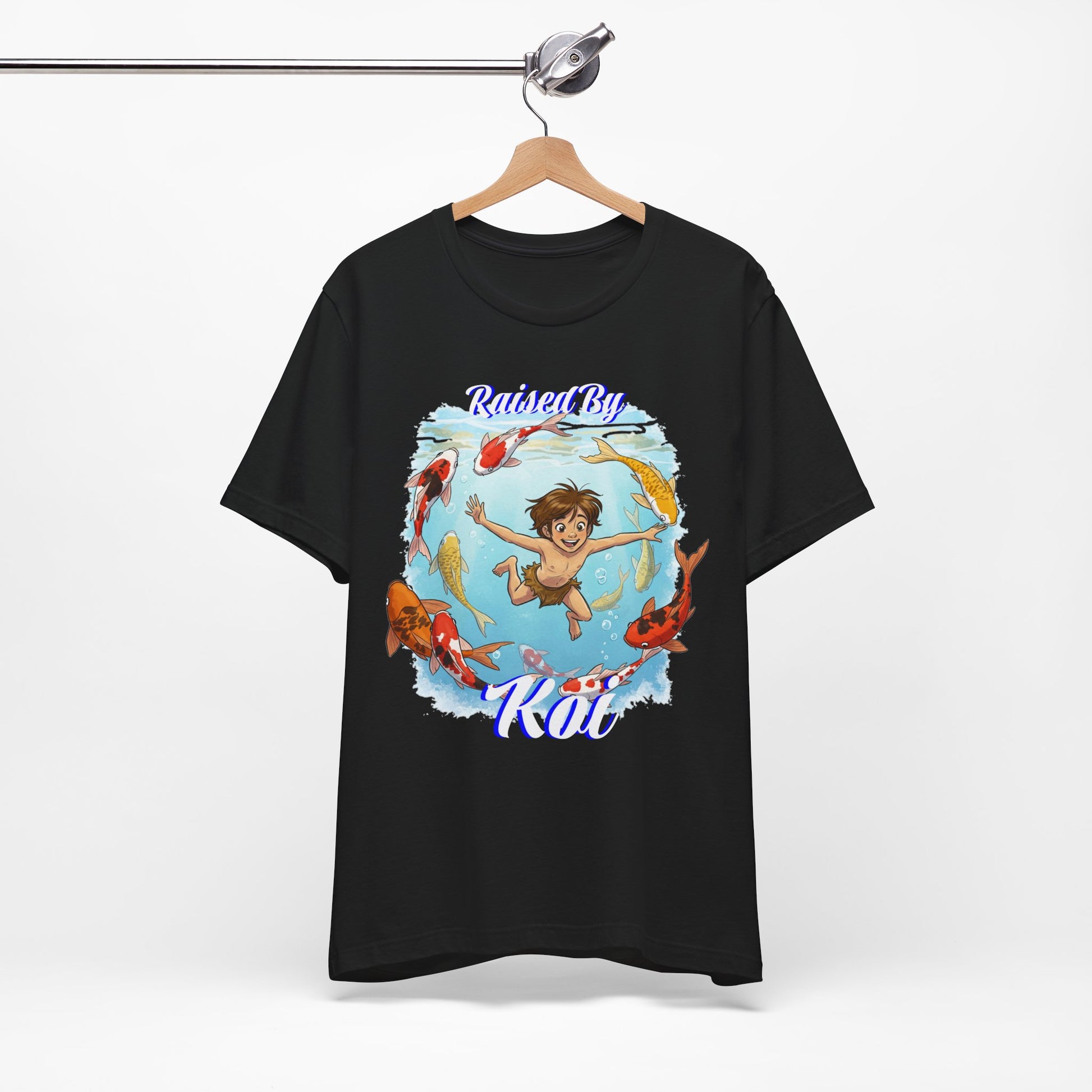 'Raised By Koi; Unisex Jersey Tee - Funny Graphic Tee for Aquatic Lovers, Cute Gift for Birthdays, Casual Wear, Summer Fashion, Relaxed Style - Schmartypants