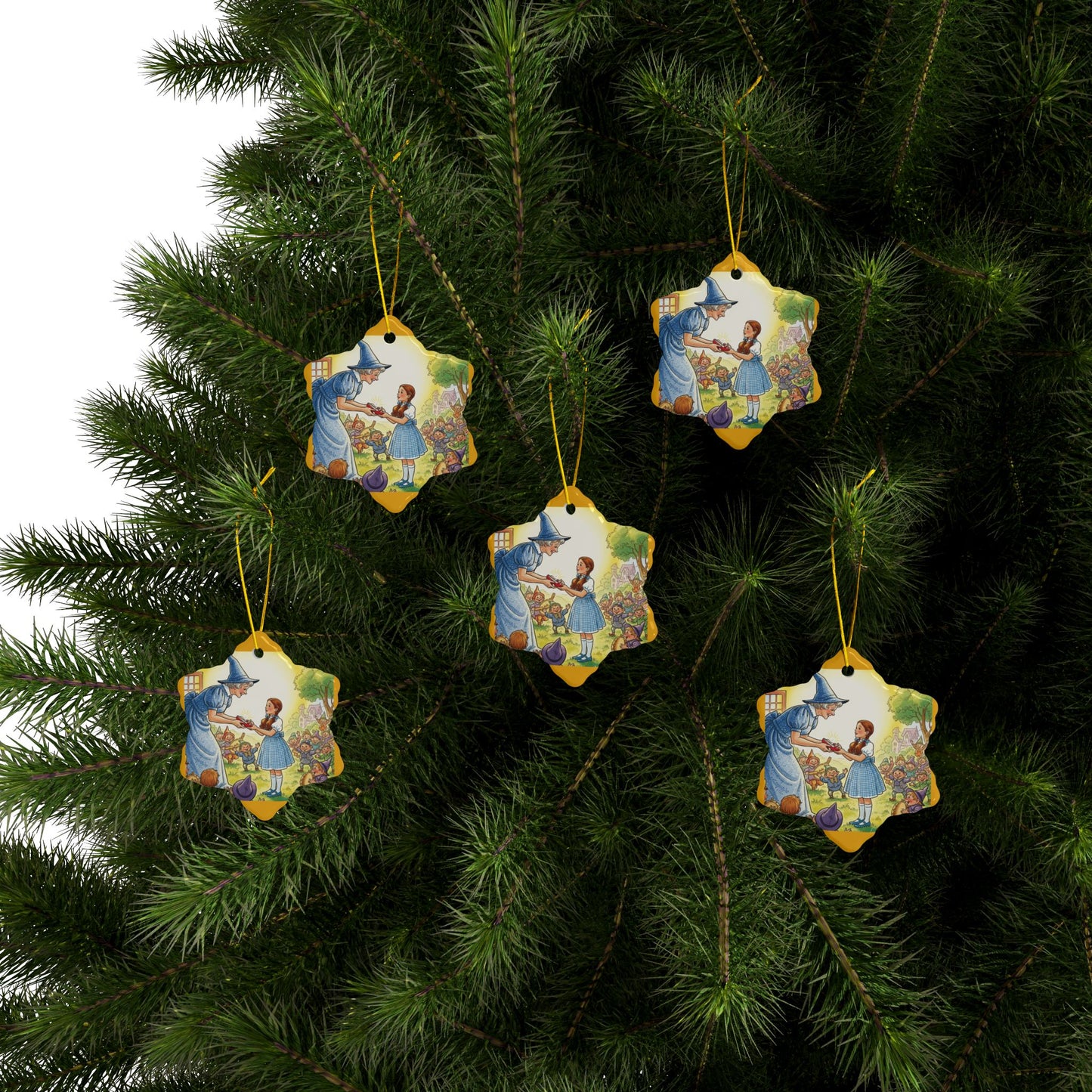 Ceramic Ornament, Wizard of Oz Storybook Illustration Tree Ornament, Dorothy Ruby Slippers, Glenda the Good Witch, 2-Side Print, (1pc, 3pcs,