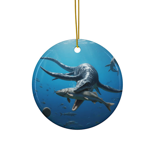 Ceramic Ornaments, Dinosaur Plesiosaur Decor, 2-Side Print, Holiday Tree Decoration, Christmas Ornament, Dino Lover Gift, Prehistoric Decor,