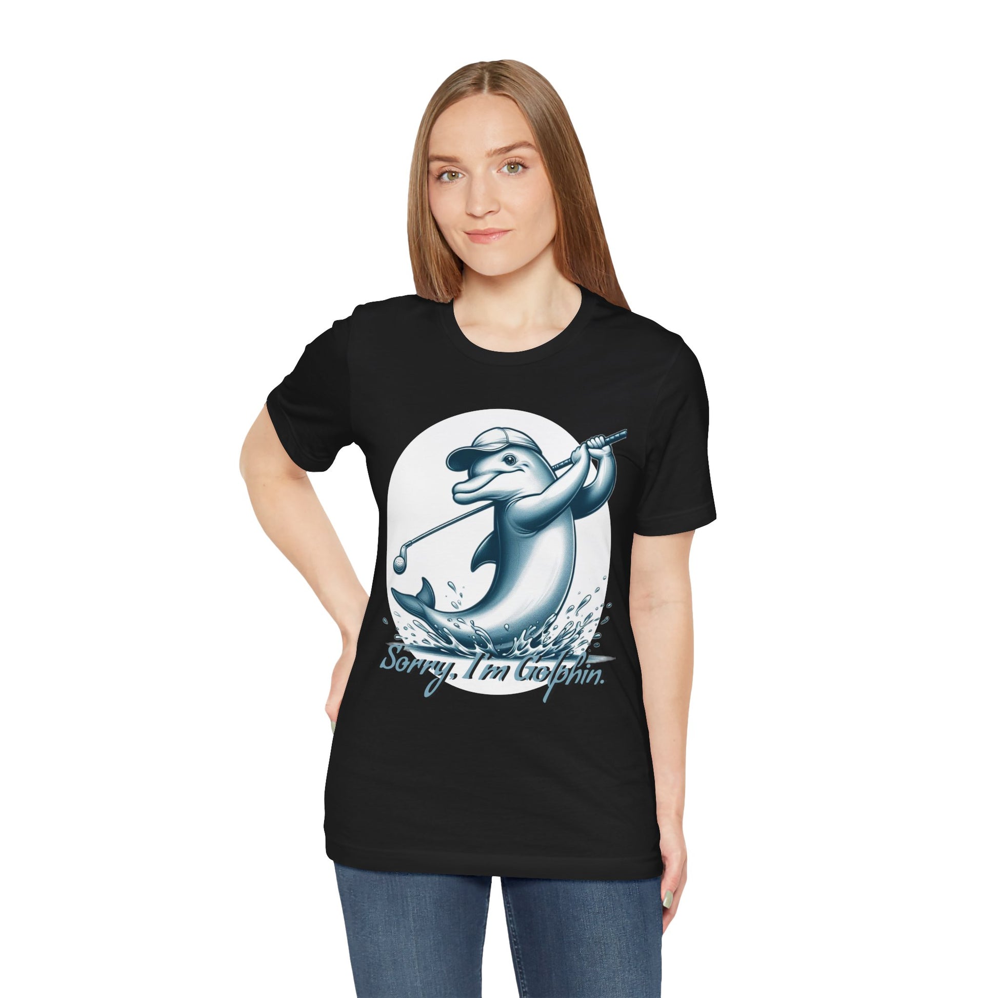 Funny Dolphin Golfing Tee - "Sorry, I’m Golphin" Unisex Jersey Short Sleeve Shirt - Dad Joke and Golfers Gift - Schmartypants