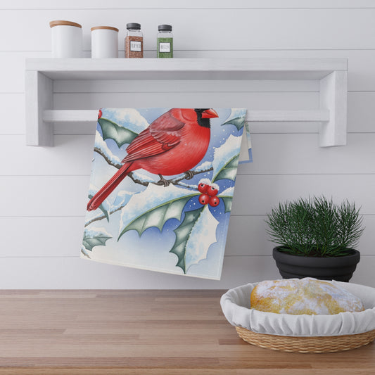 Winter Cardinal Tea Towels - Holiday Kitchen Decor, Christmas Gift, Rustic Home Accessories, Handcrafted Cotton Kitchen Towels