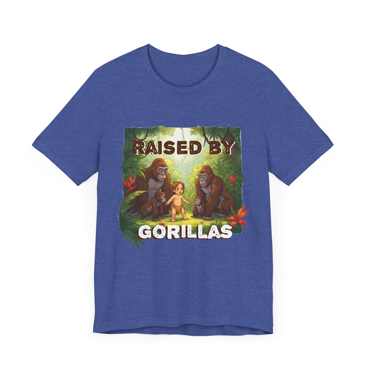 Hilarious 'Raised by Gorillas' Unisex T-Shirt - Funny Animal Lover Gift (male character version) - Schmartypants