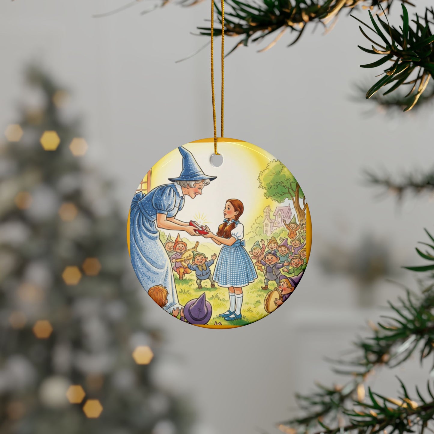 Ceramic Ornament, Wizard of Oz Storybook Illustration Tree Ornament, Dorothy Ruby Slippers, Glenda the Good Witch, 2-Side Print, (1pc, 3pcs,
