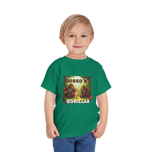 Funny and Adorable Toddler Tee - 'Raised by Gorillas' Design for kids who love gorillas - Schmartypants