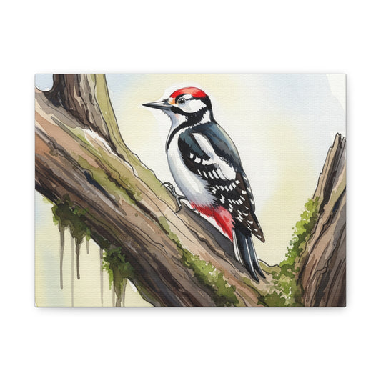 Nature-inspired Bird Canvas Wall Art, Wildlife Decor, Rustic Home Accent, Woodpecker Print, Nature Lover Gift, Vintage Bird Artwork
