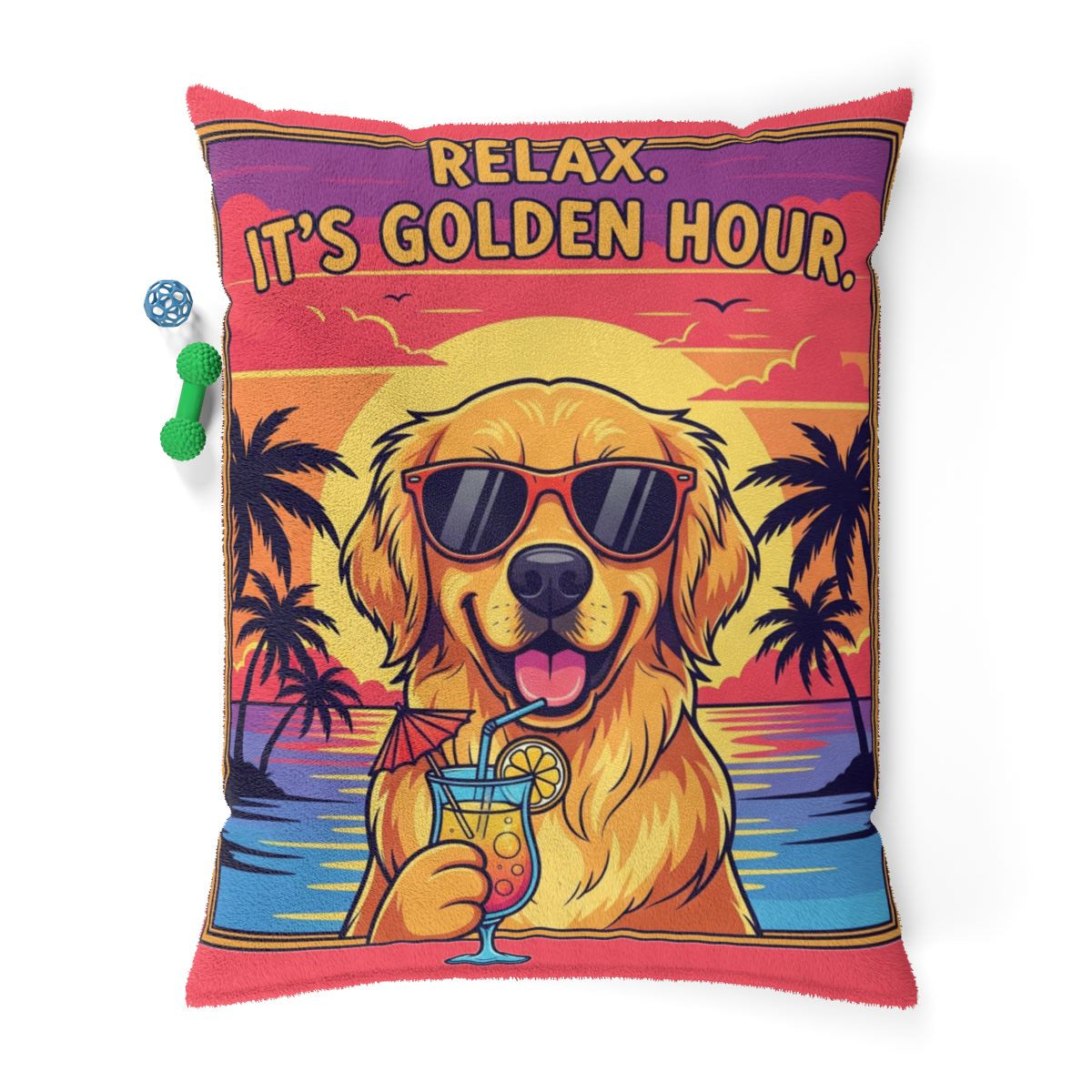 Golden Retriever Tropical Pet Bed, Relax Golden Hour Dog Bed, Large Stylish Dog Couch, Cozy Cat Furniture, Fun Pet Accessories