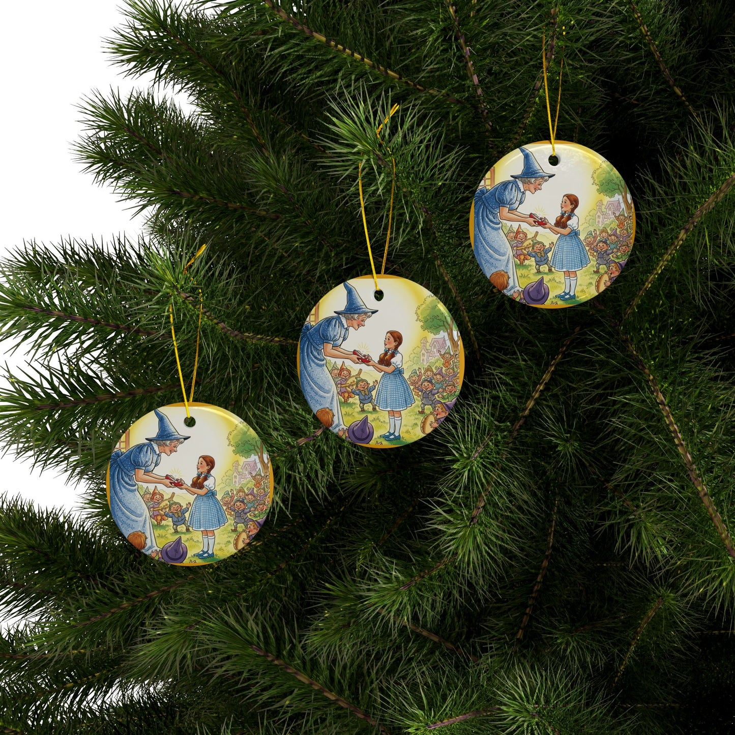 Ceramic Ornament, Wizard of Oz Storybook Illustration Tree Ornament, Dorothy Ruby Slippers, Glenda the Good Witch, 2-Side Print, (1pc, 3pcs,