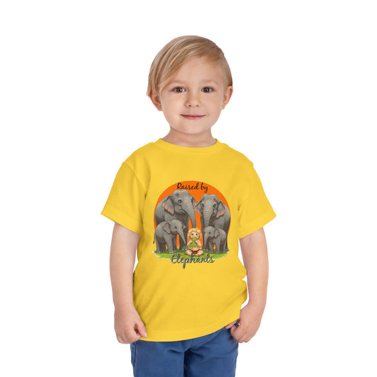 Raised by Elephants Toddler Tee – Adorable Hilarious Short Sleeve Shirt for Kids - Schmartypants