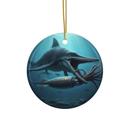 Ceramic Ornaments, Plesiosaurus Dinosaur Holiday Tree Decor, 2-Side Print, (1pc, 3pcs, 5pcs, 10pcs), Great Gift for Dino Lovers, Jurassic