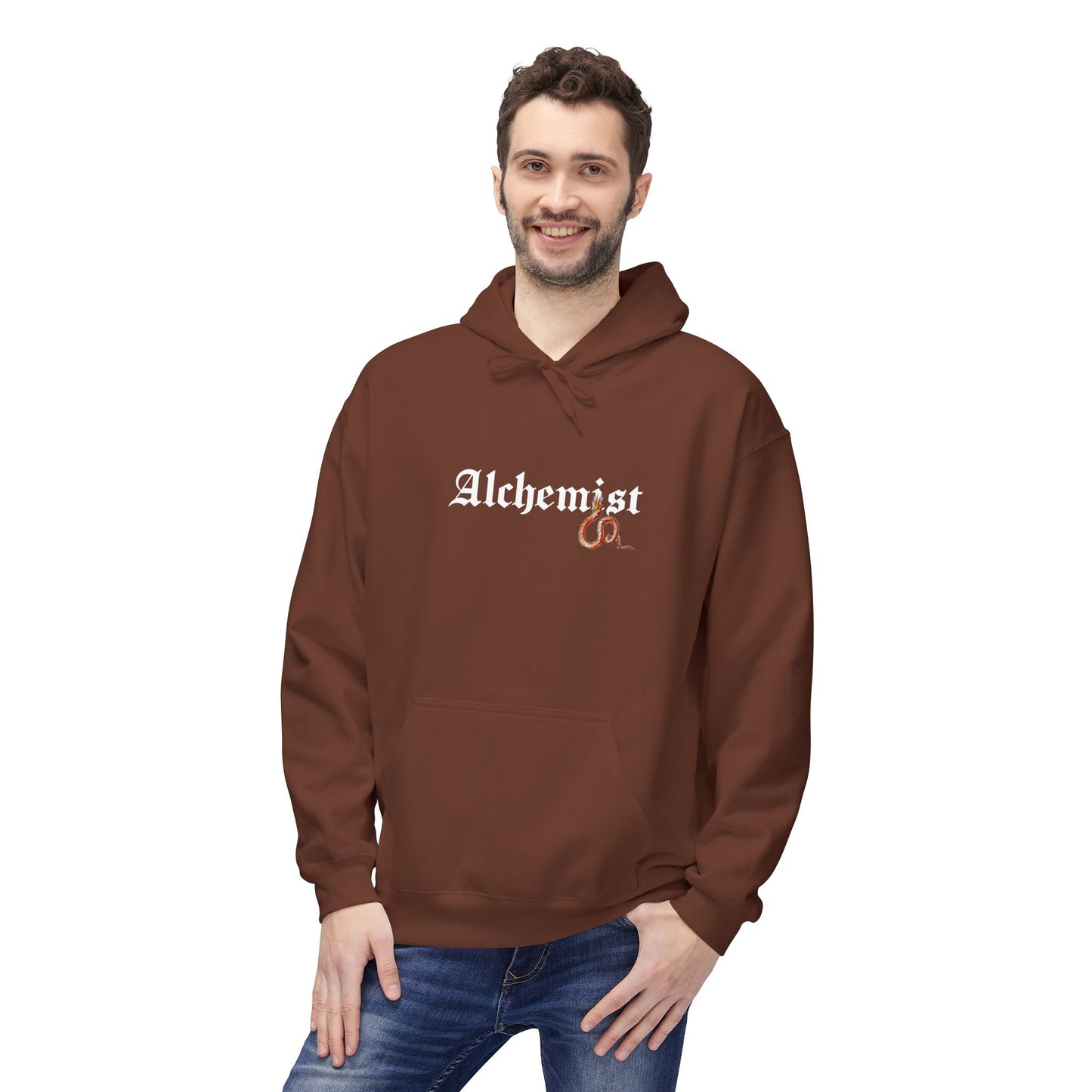 Fantasy Dragon Alchemist Hoodie, Cozy Unisex Pullover, Ideal for Gift, Casual Wear, Magical Conjurer, Ancient Alchemy Design