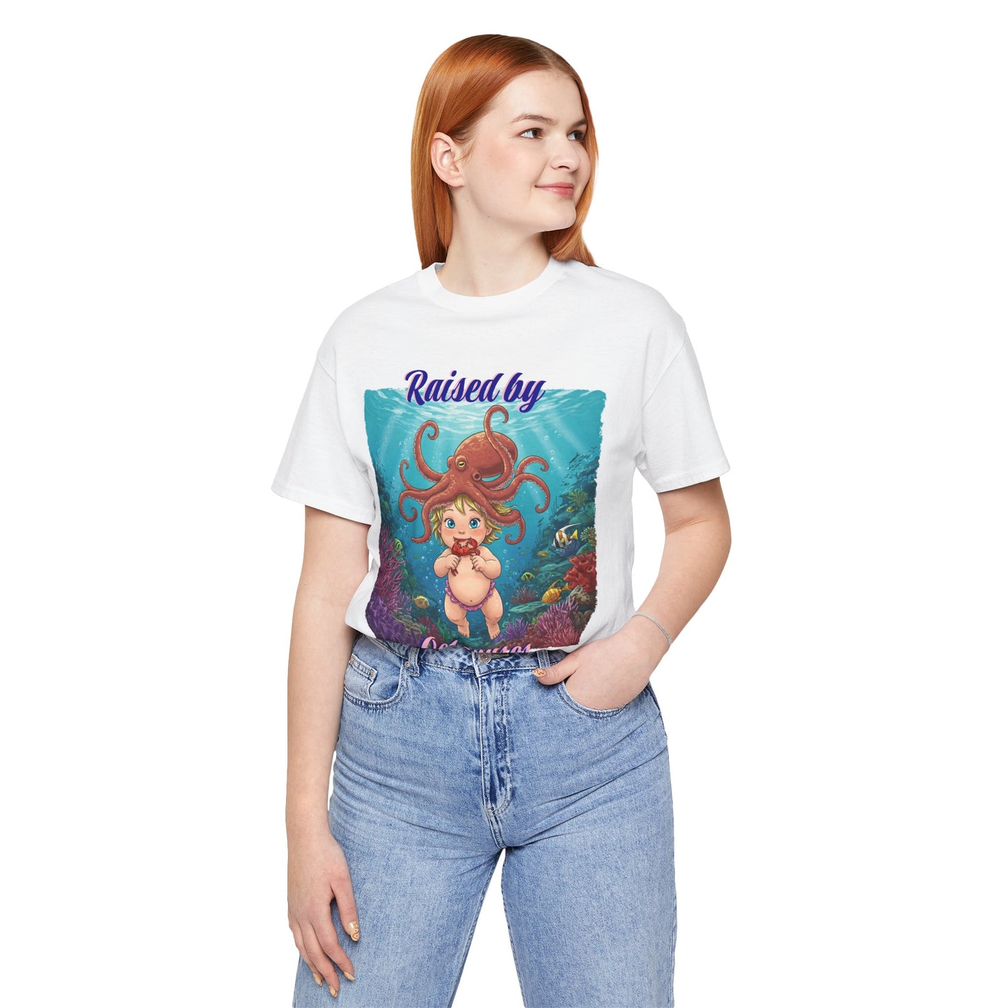 'Raised by Octopuses' Funny Octopus Themed Unisex Tee, Perfect for Ocean Lovers, Birthday Gift, Casual Wear, Summer Outing, Nautical Themed Apparel