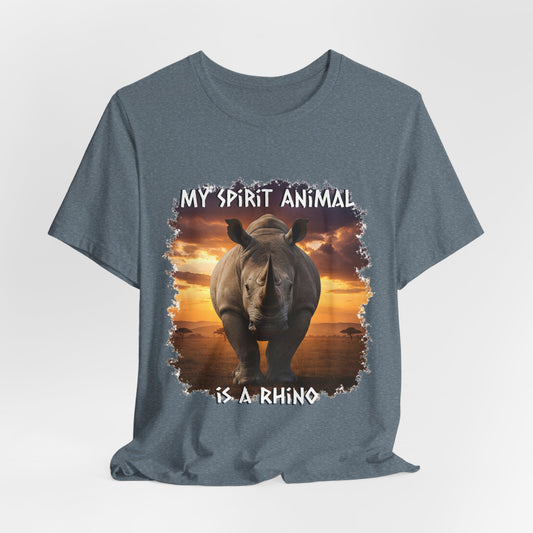 Rhino Spirit Animal Tee, Charging Rhinoceros Shirt for Nature Lovers, Zoo Outings, Safaris, Unisex Jersey Short Sleeve Tee
