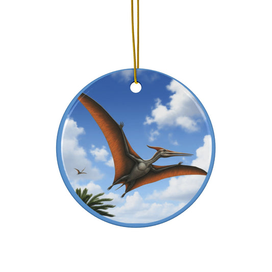 Pterosaur Dinosaur-Themed Ceramic Ornaments for Holiday Decor, 2-Sided Print for Kids, Christmas Tree, Birthdays, Jurassic Era Party Favors